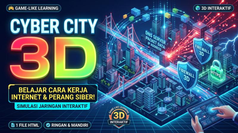 🌐 CYBER CITY 3D — Belajar Cara Kerja Internet & Perang Siber Jadi Seru Seperti Game Sci-Fi!