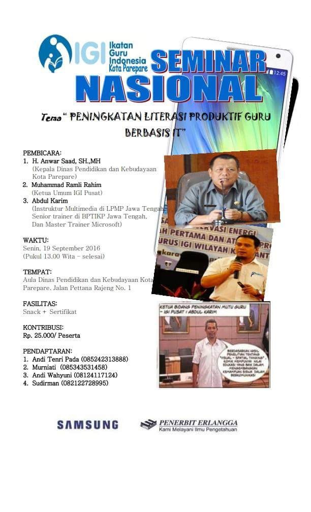 IGI Kota Pare Pare Gelar Seminar Nasional Literasi Produktif Senin Besok