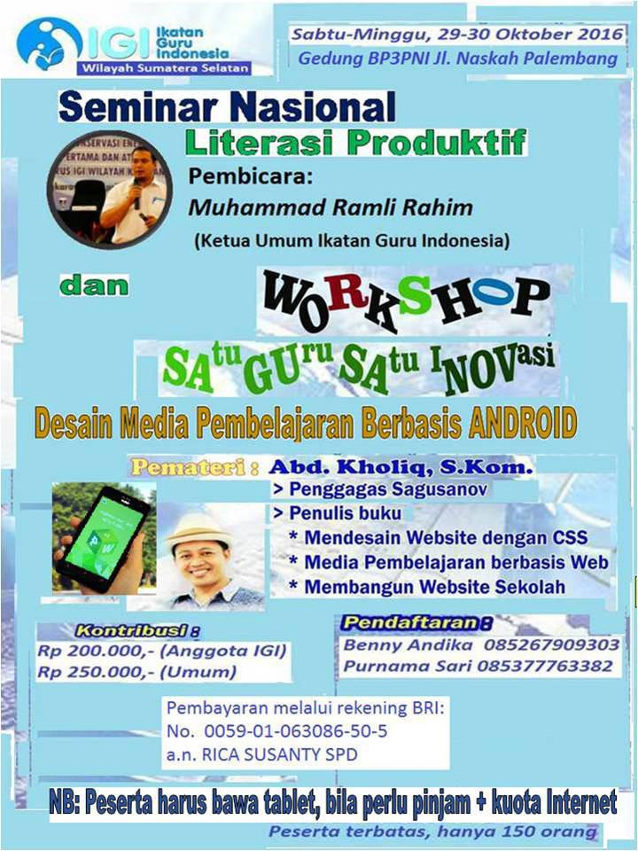 Seminar Nasional Literasi Produktif dan Workshop Sagusanov - IGI Wil. Sumsel
