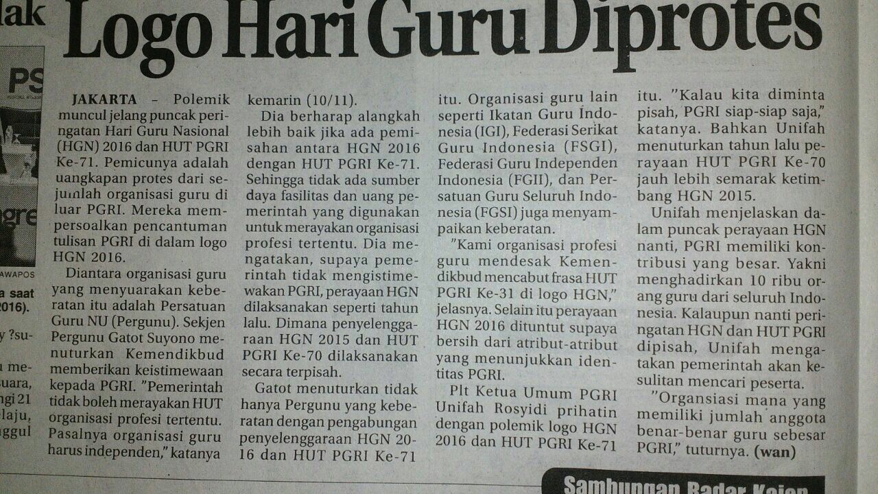 PLT KETUM PB PGRI SEBAIKNYA TAK MEREMEHKAN ORGANISASI GURU LAINNYA.