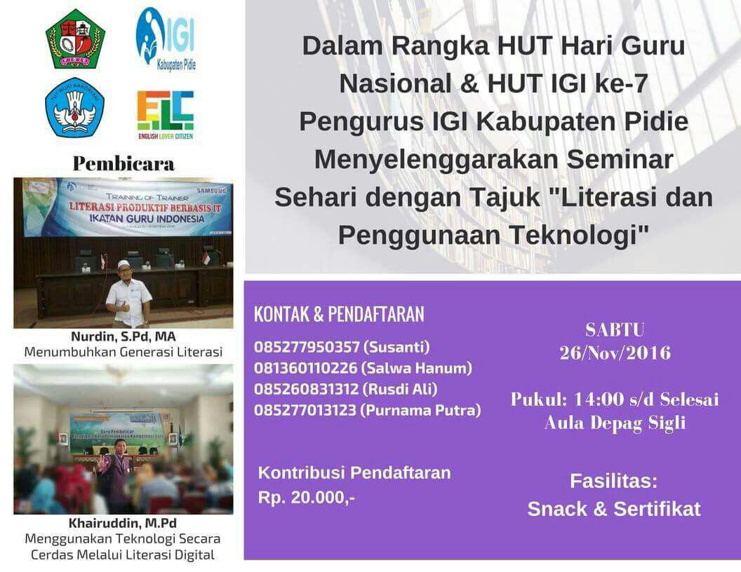 IGI Pidie Gelar Seminar Literasi dan Penggunaan Teknologi