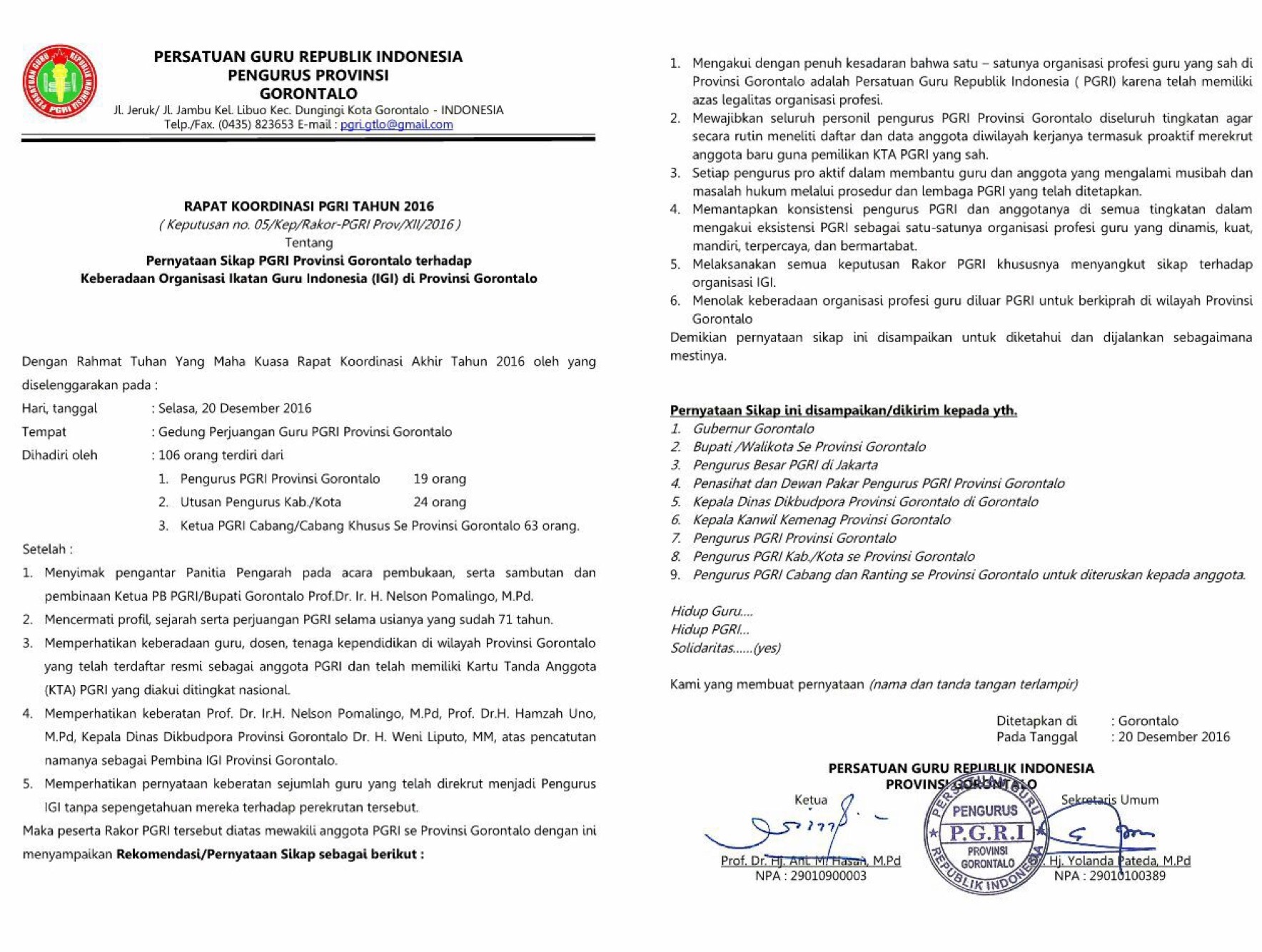 PGRI Gorontalo Melawan Negara