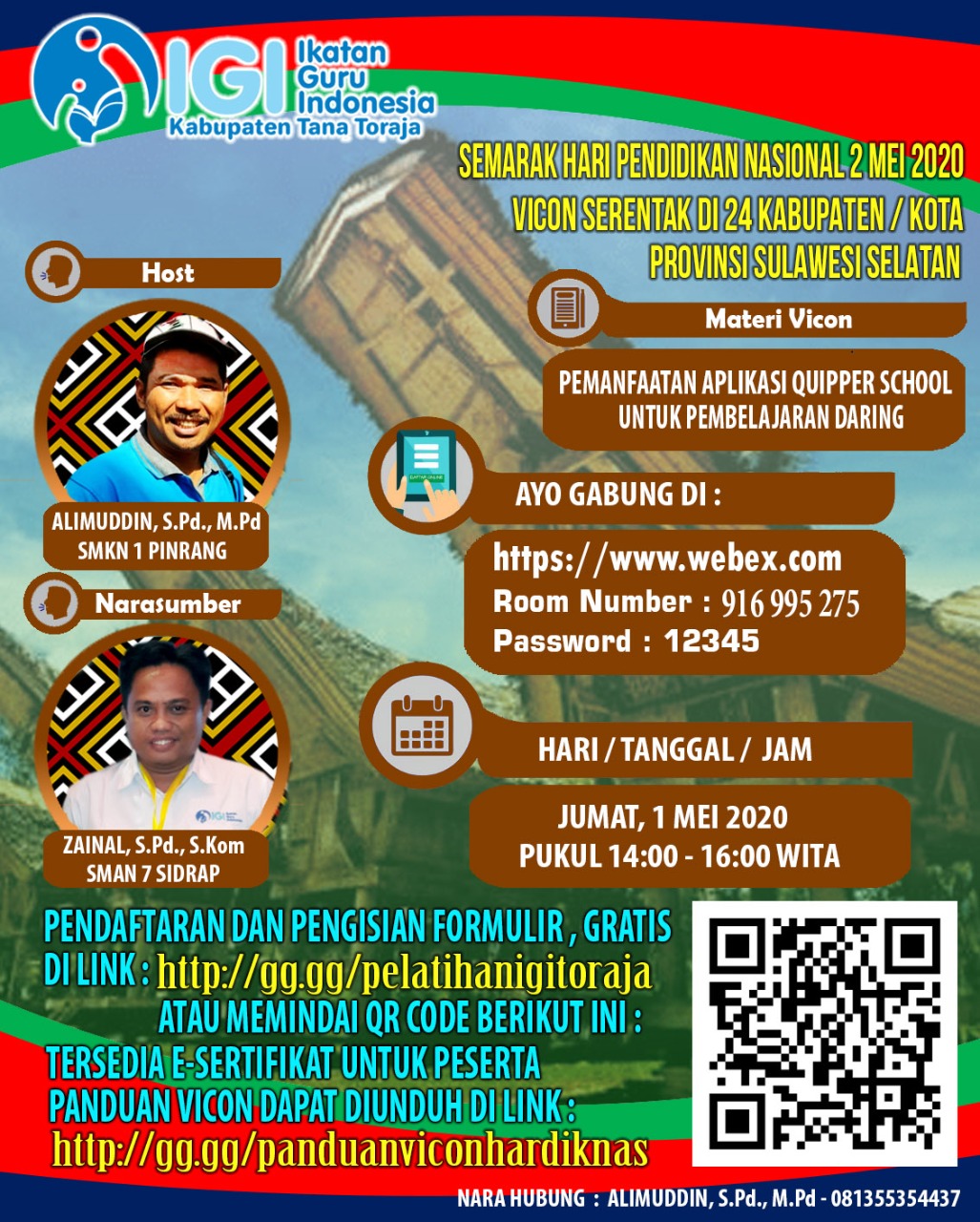 Sambut Hardiknas 2020, IGI Kab. Tana Toraja Adakan Vicon Tentang Pemanfaatan Aplikasi Quipper School Untuk Pembelajaran Daring