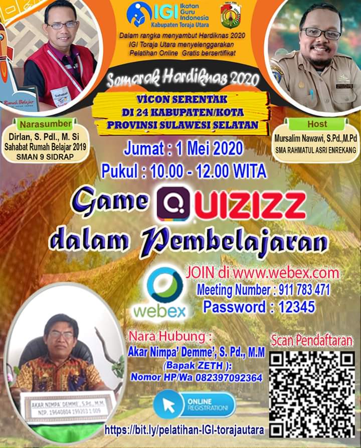 Game Quizizz Dalam Pembelajaran Dilatihkan IGI Toraja Utara Pada Semarak Hardiknas 2020