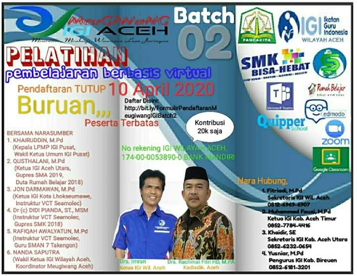 IGI Wil Aceh Selenggarakan Vicon Pelatihan Pembelajaran Berbasis Virtual