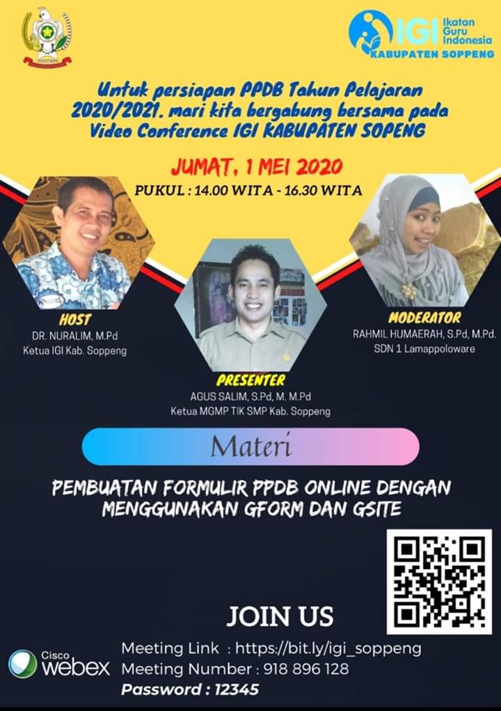 IGI Kab. Sopeng Vicon Semarak Hardiknas 2020; Pembuatan Form PPDB Online Dengan GForm dan GSite
