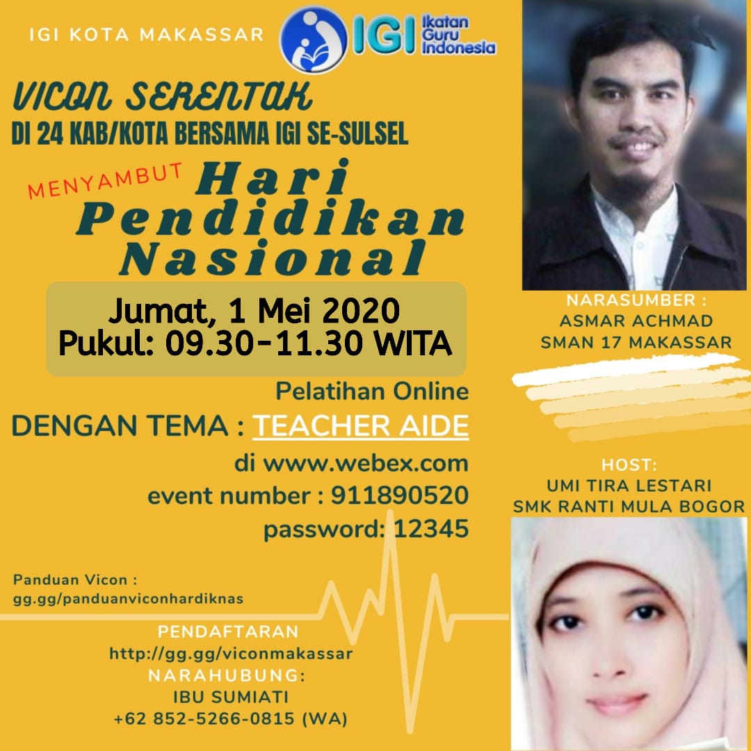 "Teacher Aide" Jadi Materi Vicon IGI Makassar Pada Semarak Hardiknas 2020 Sulsel