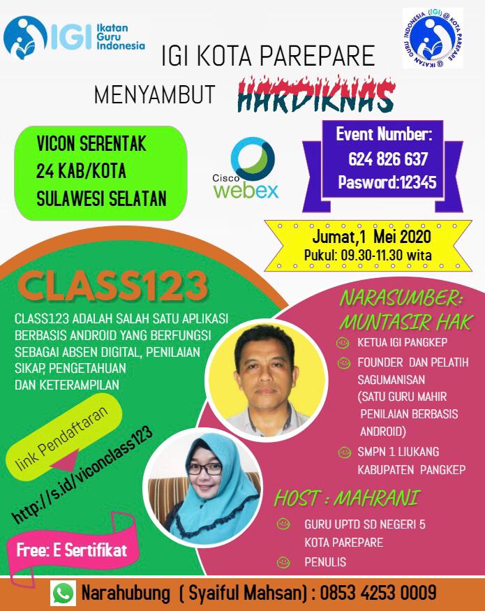 Sambut Hardiknas 2020 IGI Kota Parepare Latihkan "Class123" Melalui Vicon