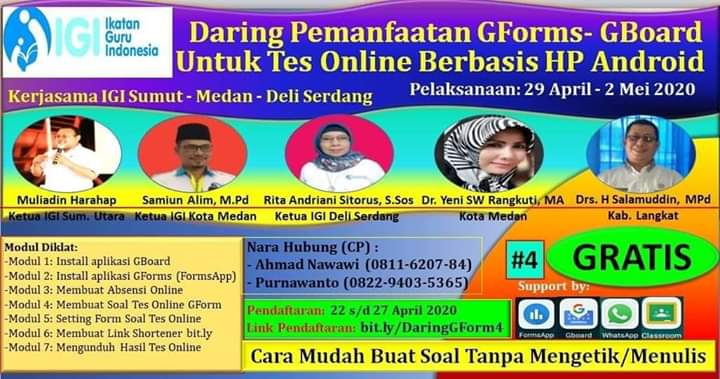 IGI Sumut, Medan dan Deli Serdang Lakukan Pelatihan Daring Pemanfaatan GForm-GBoard