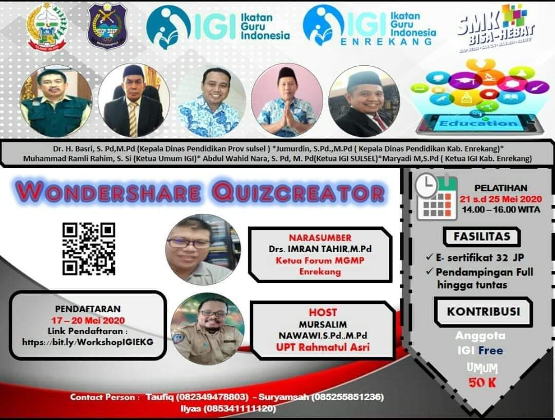 IGI Kab. Enrekang: Workshop Online Penilaian Pembelajaran Terkini "Wondershare Quizcreator"