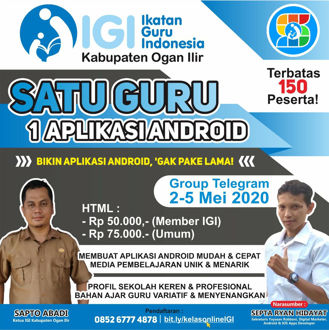 Peringati Hardiknas 2020, IGI Ogan Ilir Selenggarakan Pelatihan Daring 1 Guru 1 Aplikasi Andoid