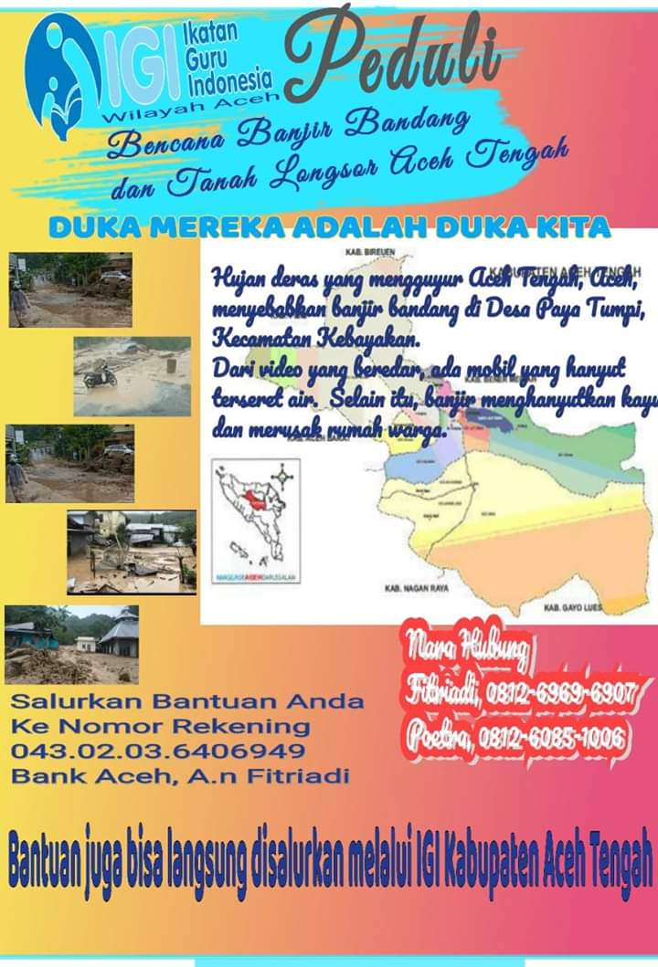 IGI Aceh Buka Donasi Untuk Bencana Banjir dan Longsor Aceh Tengah