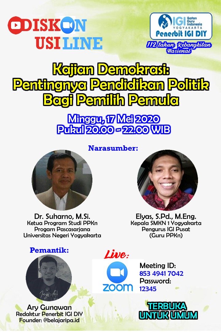 Diskusi Online IGI Yogjakarta: "Pentingnya Pendidikan Politik Bagi Pemilih Pemula"