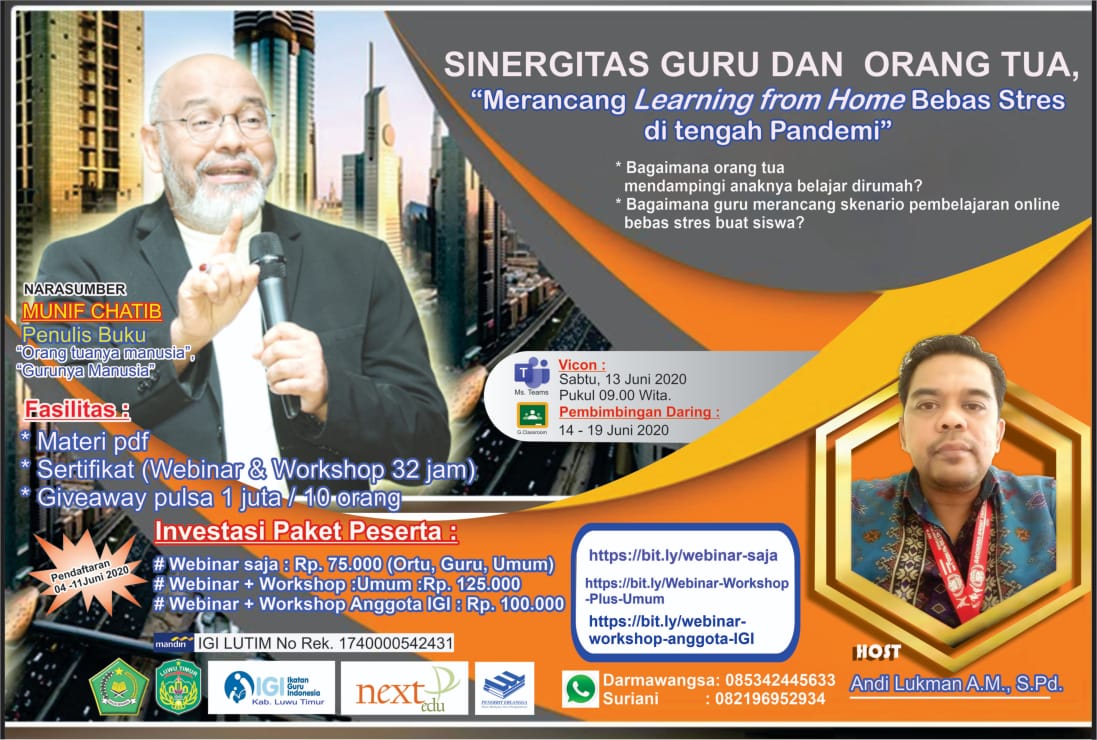 Webinar IGI Lutim;  â€œSINERGITAS GURU DAN ORANG TUA, MERANCANG LEARNING FROM HOME BEBAS STRESS DI TENGAH PANDEMIâ€