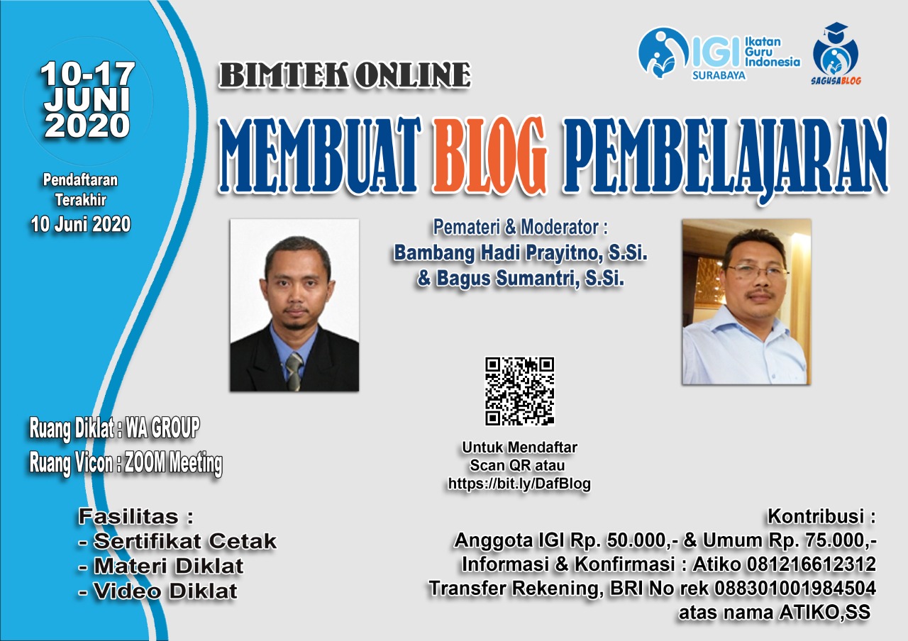IGI Surabaya &amp; Sagusablog; Bimtek Online "Membuat Blog Pembelajaran"