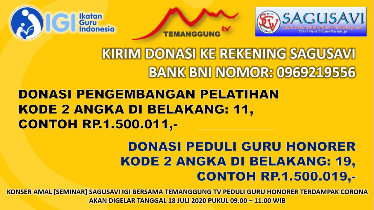 KONSER AMAL [SEMINAR] SAGUSAVI IGI - TEMANGGUNG TV PEDULI GURU HONORER TERDAMPAK CORONA