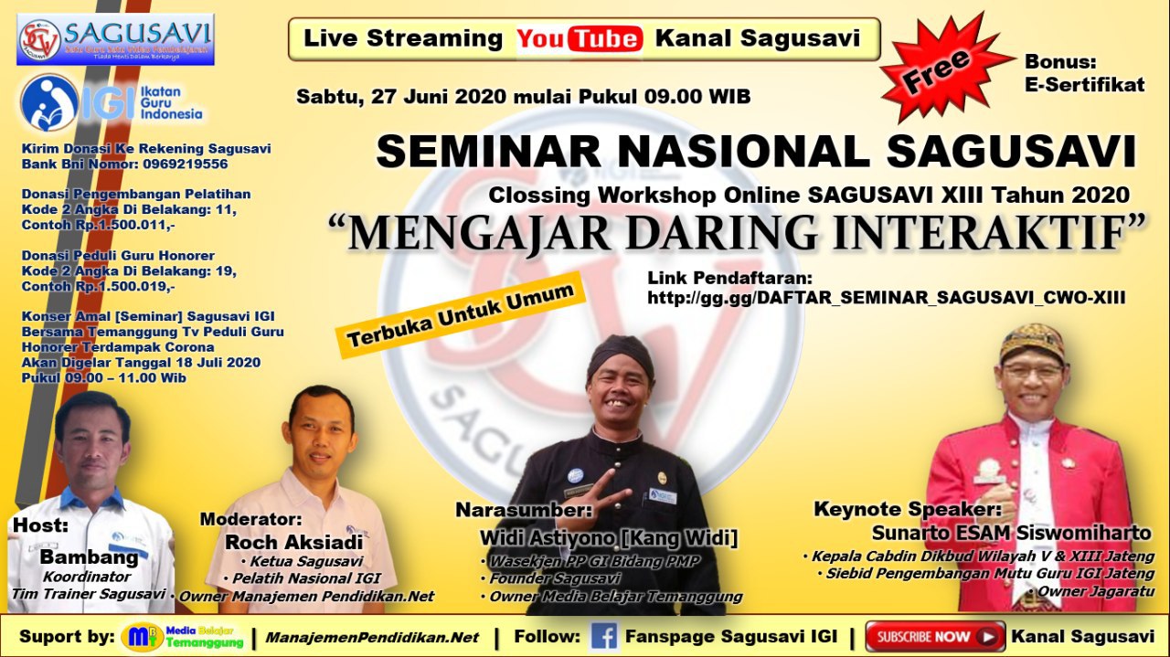 SEMINAR NASIONAL SAGUSAVI - CLOSSING CEREMONY WORKSHOP ONLINE SAGUSAVI XIII - GRATIS