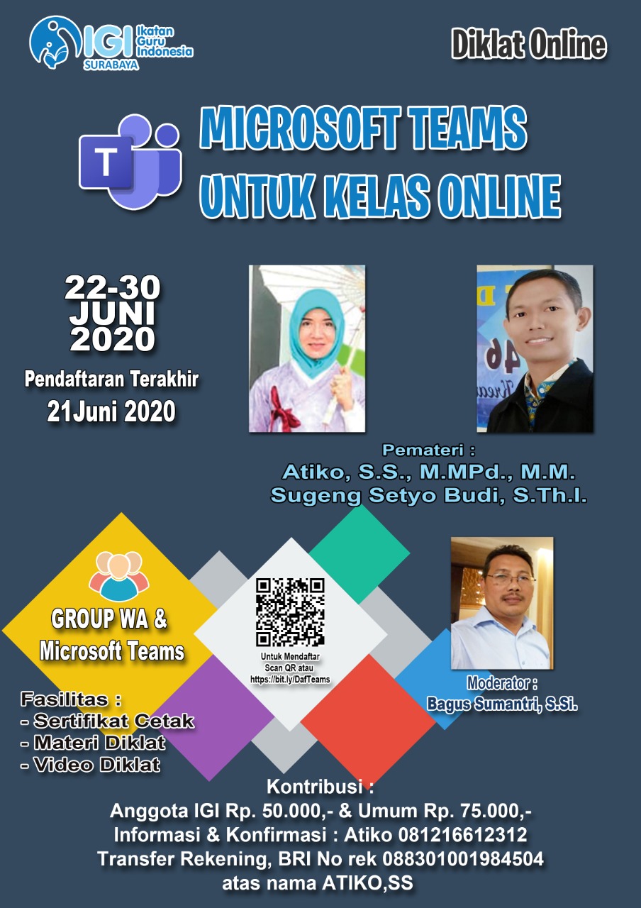 Diklat Online IGI Surabaya; Microsoft Team Untuk Kelas Online