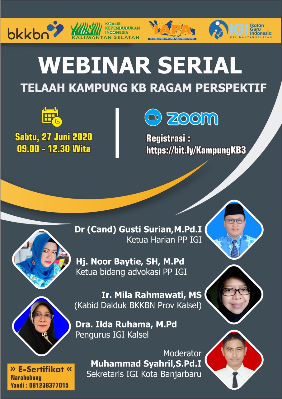 IGI Kalsel- BKKBN; Webinar Series "Telaah Kampung KB Ragam Persfektif"