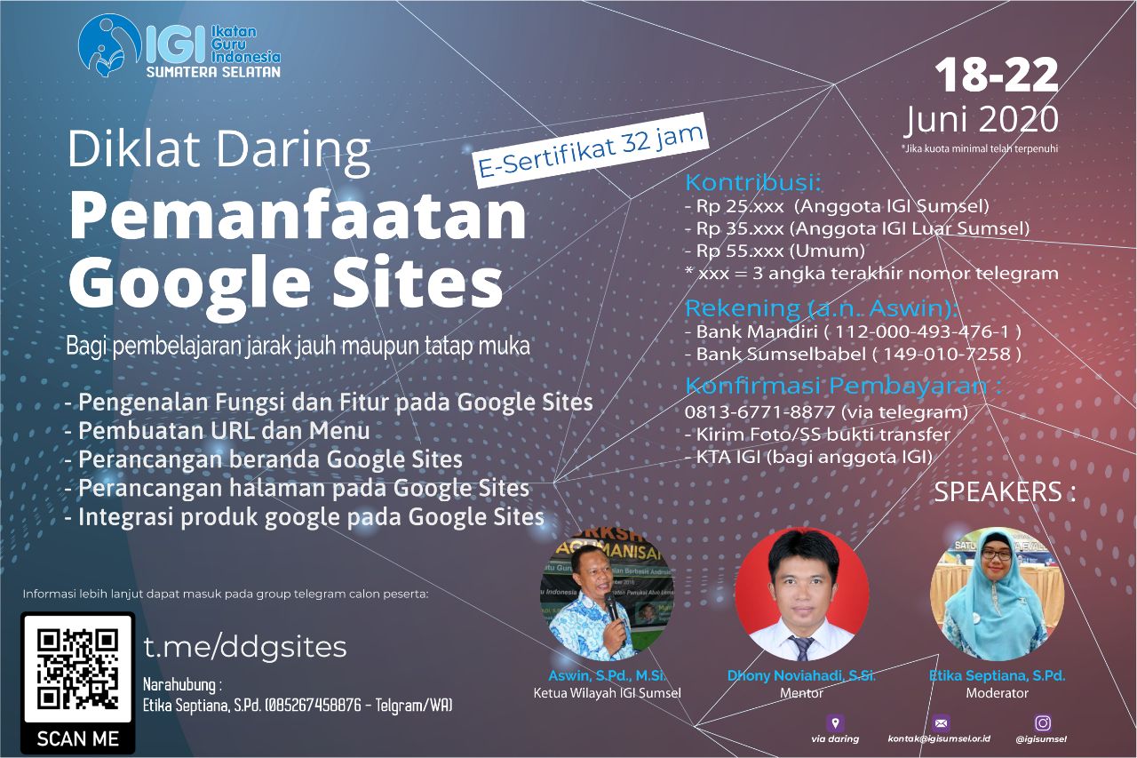 IGI Sumsel: "Diklat Daring Pemanfaatan Google Suite"