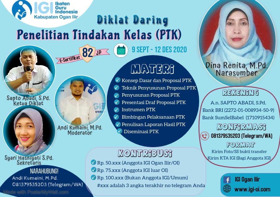 PELATIHAN DARING "Penelitian Tindakan Kelas (PTK)" IGI Kab Ogan Ilir