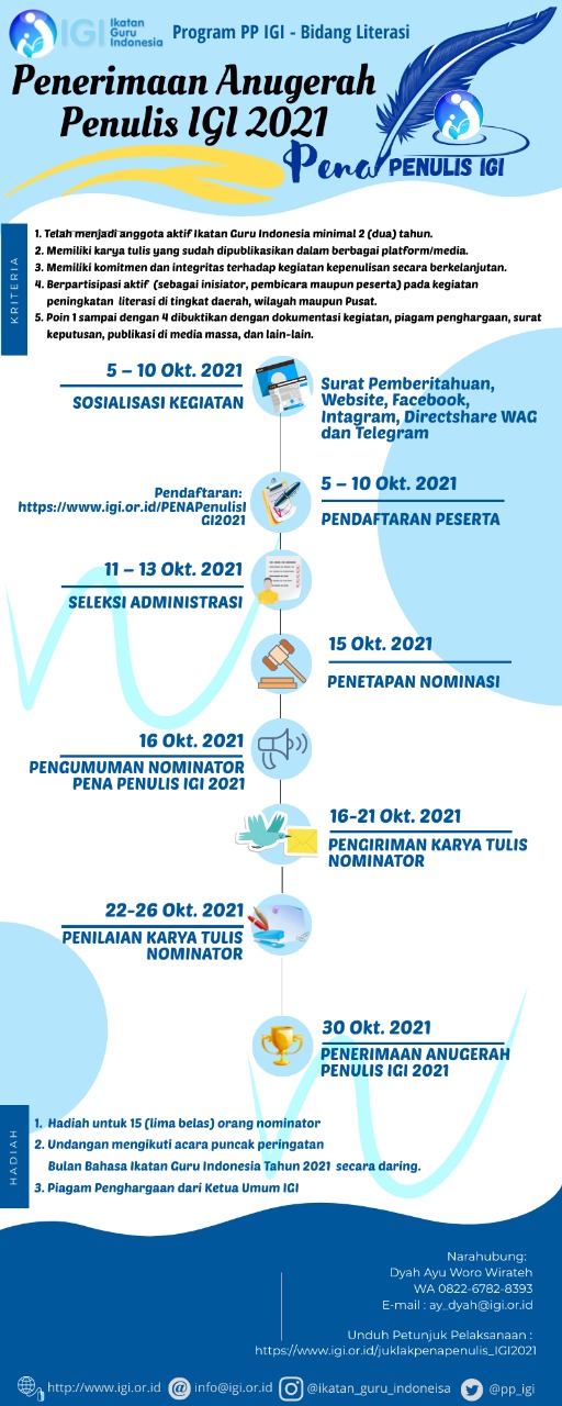"Dengan Pena Penulis IGI 2021 Kita Gerakkan Literasi Guru Indonesia yang Adaptif dan Berkemajuan"